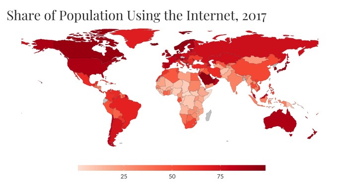 Choropleth Showing Share of Population Using the Internet by Country