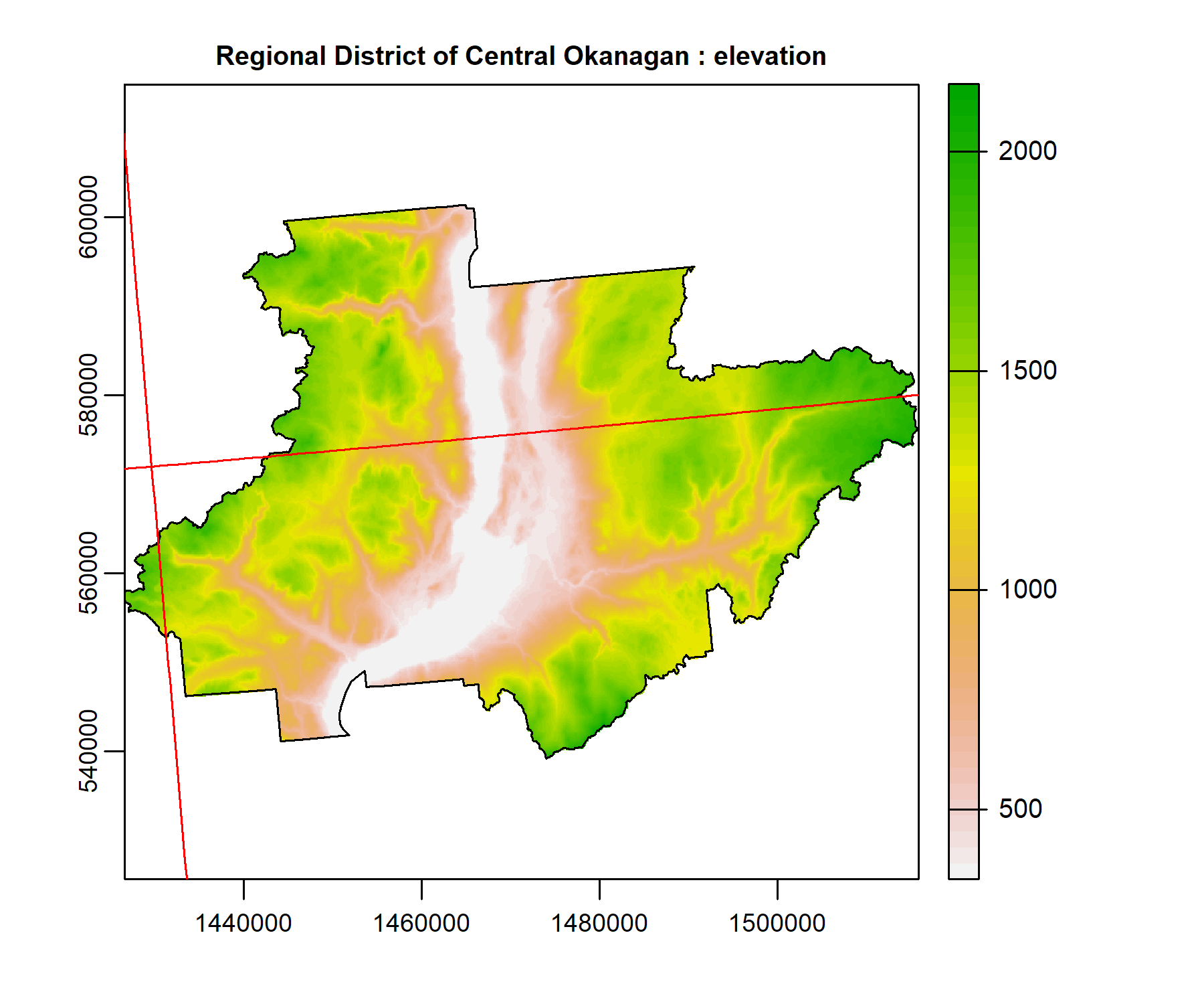 Elevation map of Central Okanagan