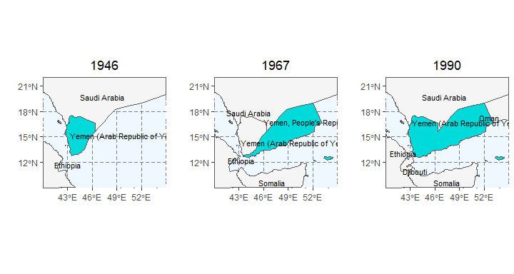 Maps showing political boundaries of Yemen over time